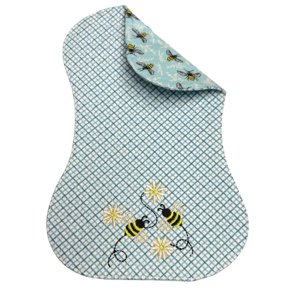 Hand Crafted Flannel Burp Cloth Contoured Padded Fabric Quilted Reversible Bees